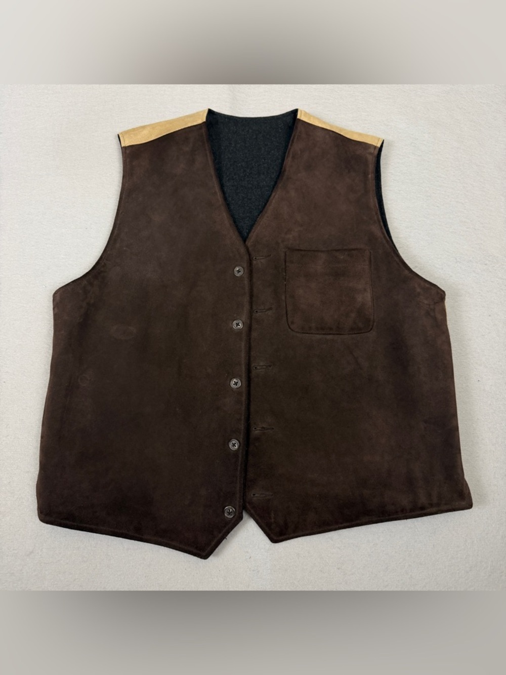 Men's Reversible Suede / Wool Button Vest No Brand or Size Tags